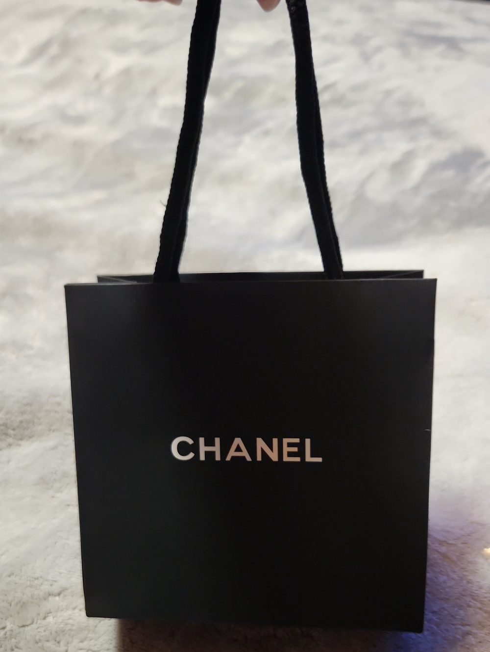 CHANEL Black Shopping Tote with White Logo